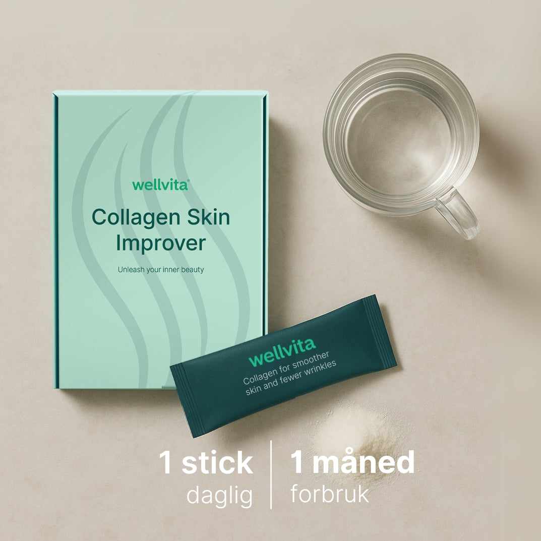 Collagen Skin Improver pulver i porsjonspose for bedre hudelastisitet og redusert rynker og cellulitter
