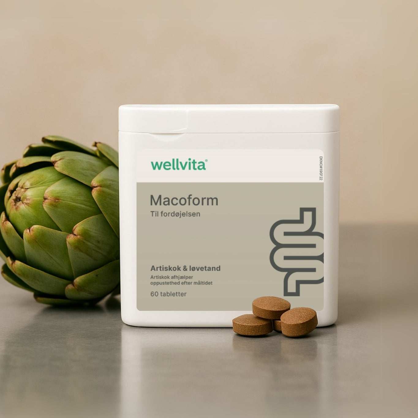 Macoform kosttilskudd med artisjokk og løvetann for fordøyelse og leverstøtte, 60 tabletter, Wellvita.
