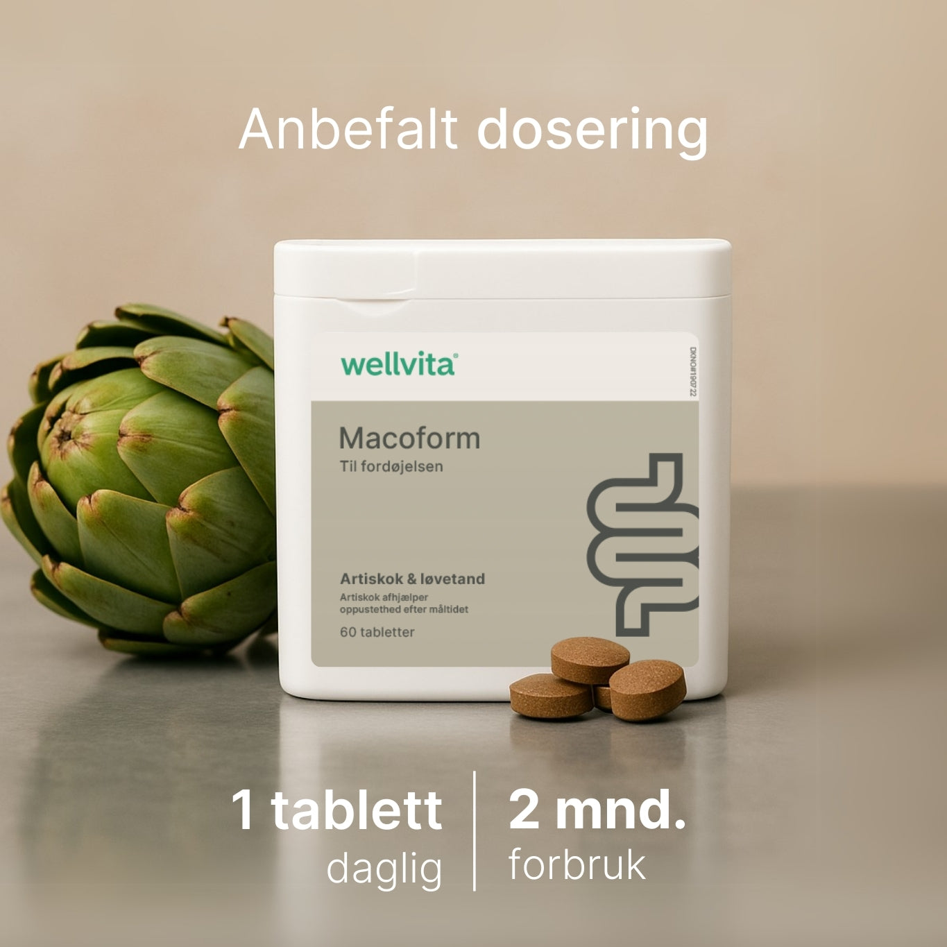 Macoform kosttilskudd med artisjokk og løvetann for fordøyelse og leverstøtte, 60 tabletter, Wellvita.