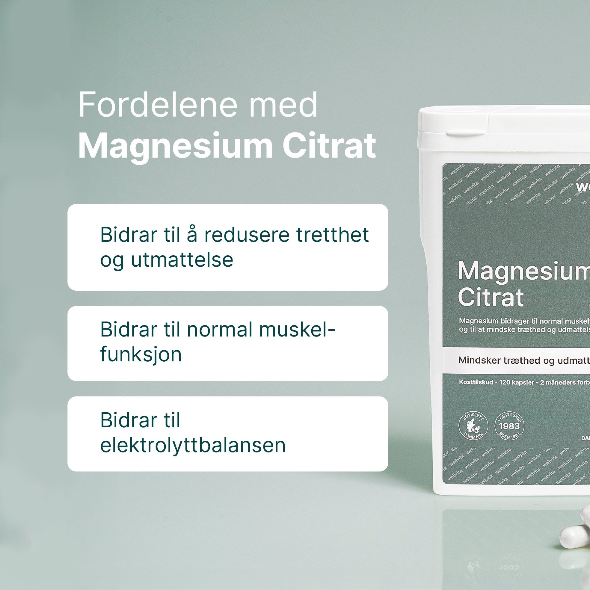 Magnesium Citrat kosttilskudd for normal muskelfunksjon og redusert tretthet i 120 kapsler fra Wellvita