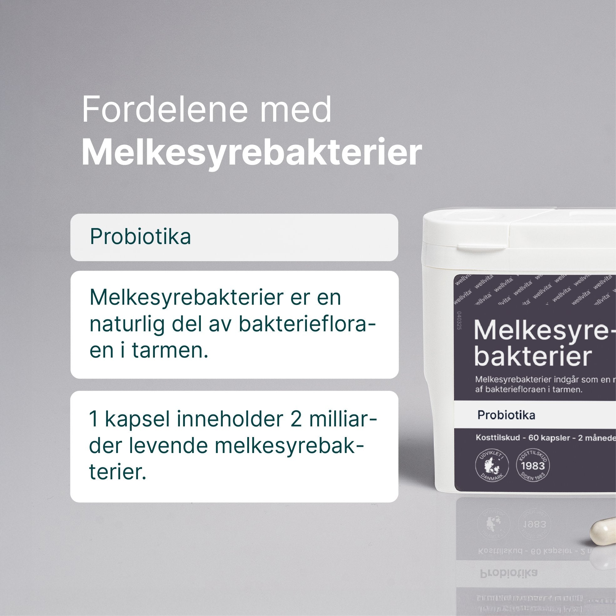Melkesyrebakterier probiotika kosttilskudd i eske med 60 kapsler for tarmhelse