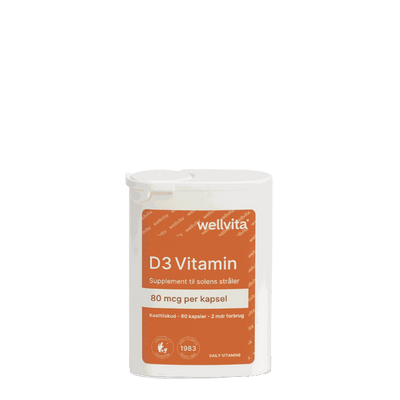 Wellvita D3 vitamin kosttilskudd med 80 mcg per kapsel for daglig inntak