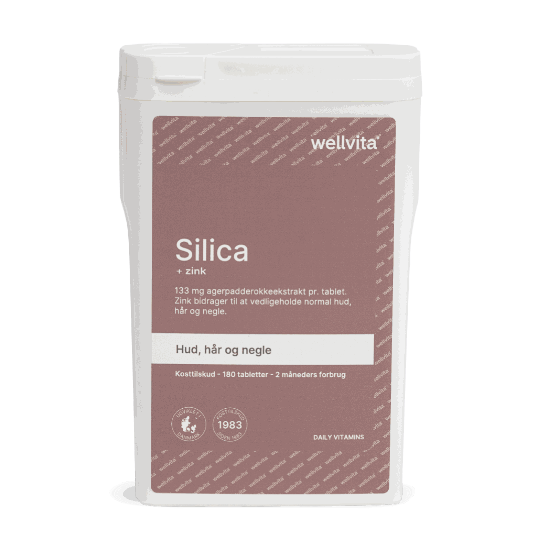 Wellvita Silica kosttilskudd med sink for hud, hår og negler, 180 tabletter, 2 måneders forbruk.