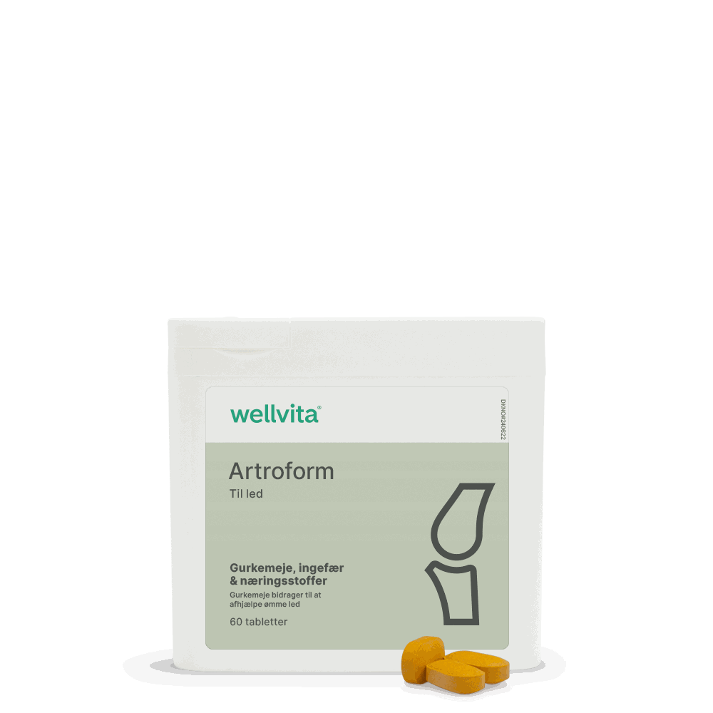Artroform kosttilskudd med gurkemeie og ingefær for bedre leddfunksjon og bevegelighet, 60 tabletter.
