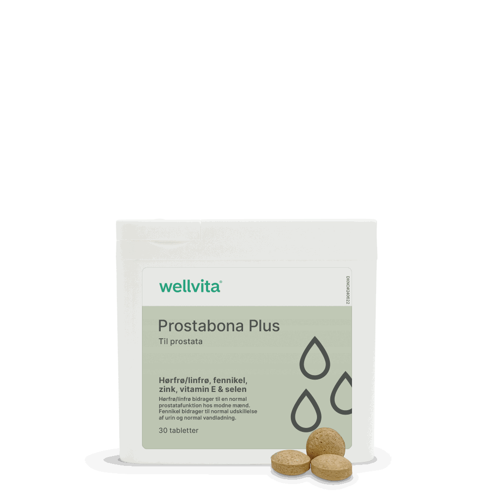 Prostabona Plus kosttilskudd med linfrø, fennikel, sink og vitamin E for normal prostatafunksjon og vannlating.