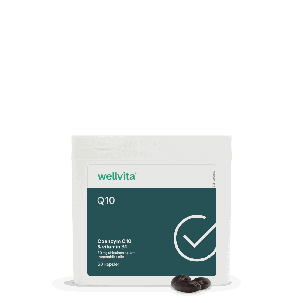 Wellvita Coenzym Q10 kosttilskudd med 30 mg ubiquinon og vitamin B1 i bløte gelatinkapsler, 60 kapsler.