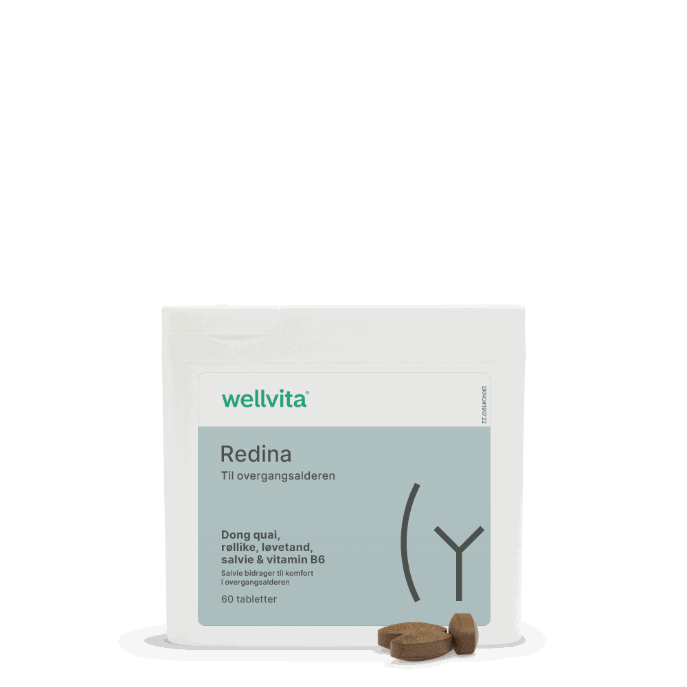 Redina kosttilskudd med salvie, dong quai, løvetann, ryllik og vitamin B6 for bedre velvære i overgangsalderen, 60 tabletter.