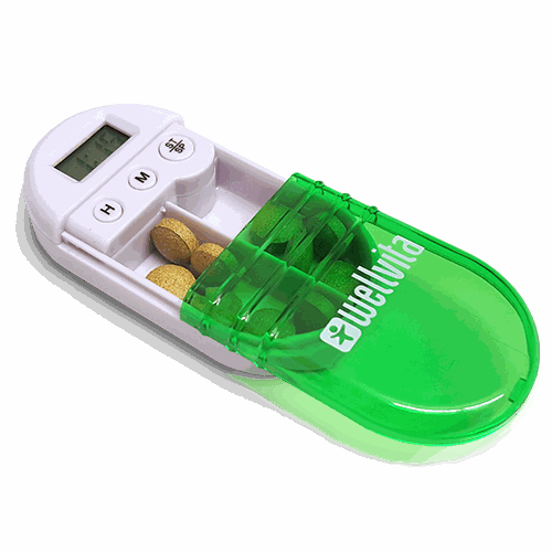 Wellvita Huskebox med innebygd timer og glidelokk for enkel dosering av tabletter